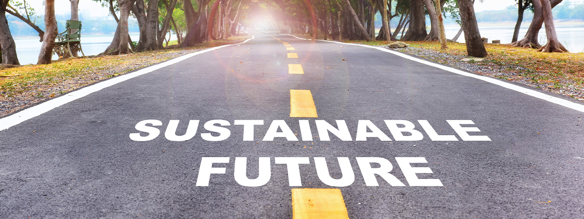 Roadway with "Sustainable Future" written on it