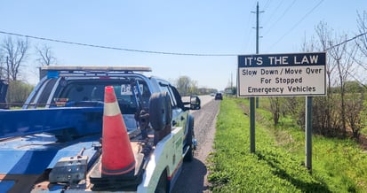 CAA Tow Truck Next to Move Over Sign (2)