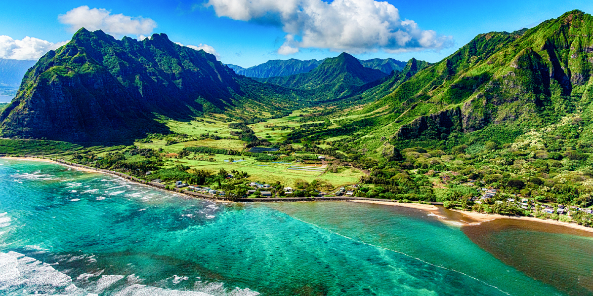 Aerial View of Kualoa area of Oahu Hawaii