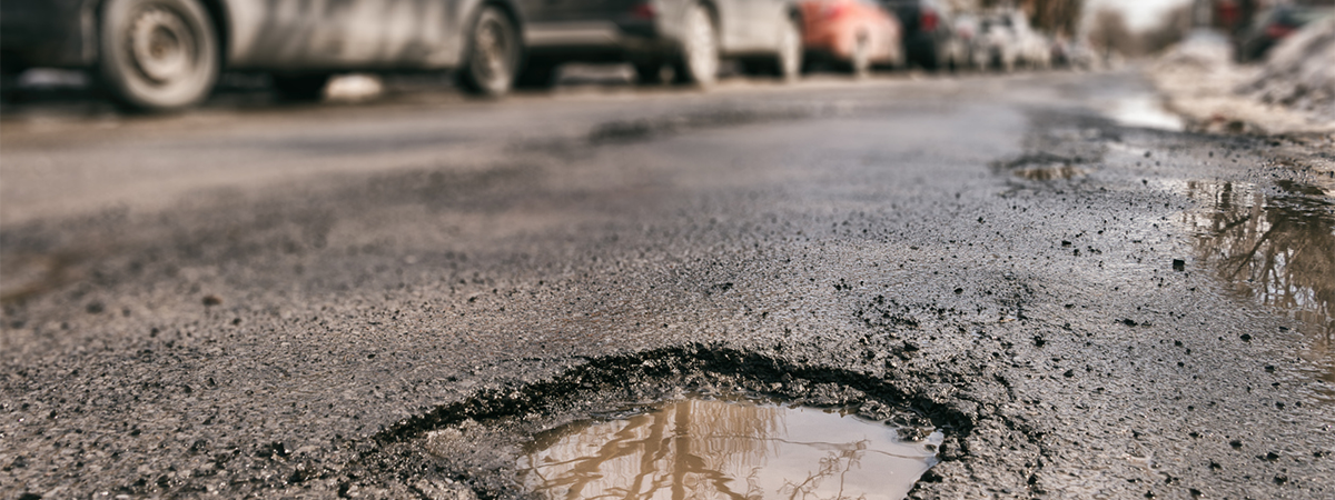 Large pothole in Montreal, Canada.