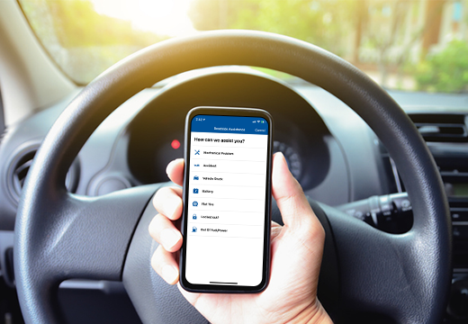 Driver requesting roadside service through the CAA Mobile App