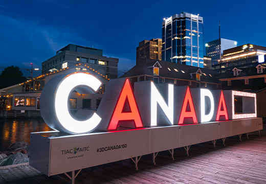 Red and while illuminated CANADA sign